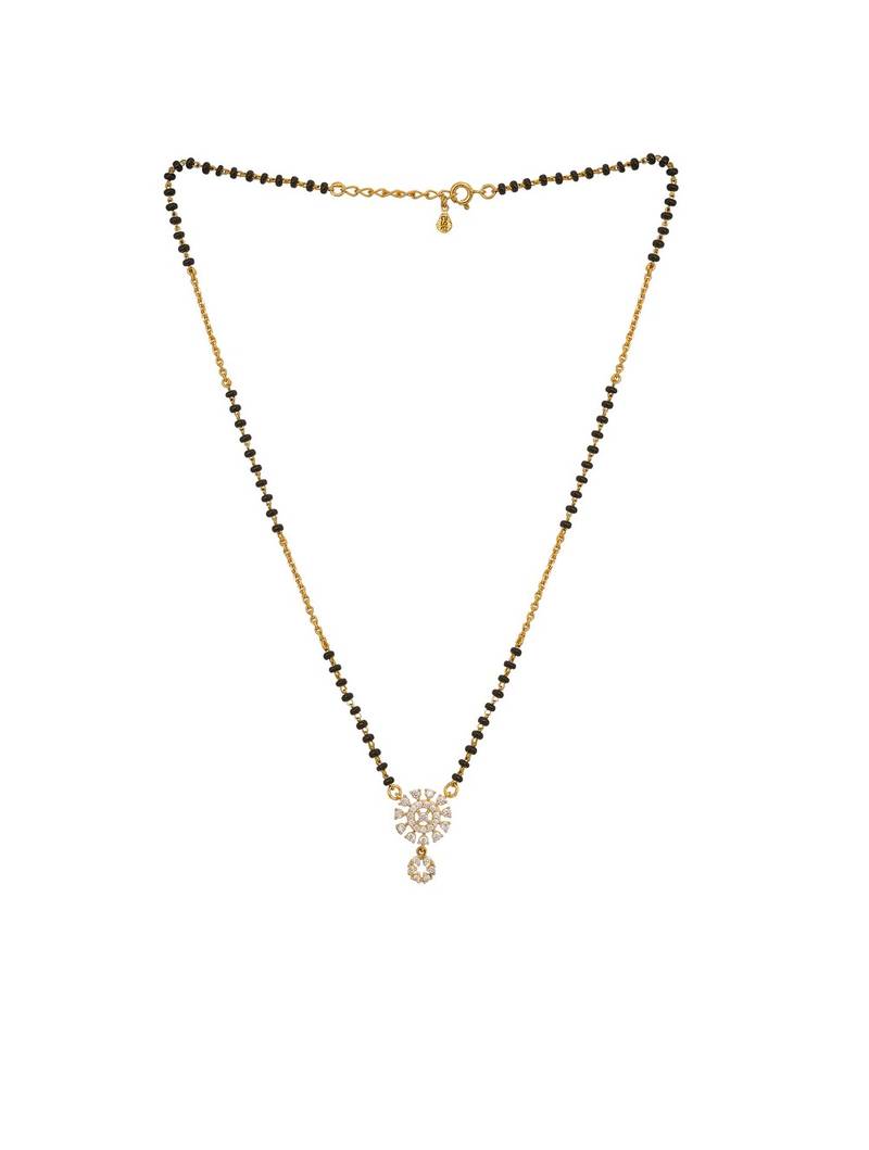 white sterling silver mangalsutra with gold pendant