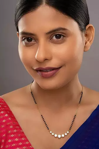white sterling silver mangalsutra gold bead pendant