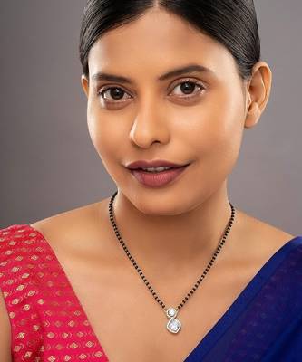 white silver mangalsutra with bead chain design work 1