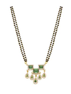 green silver mangalsutra with stone pendant work 2