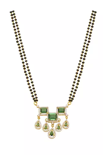green silver mangalsutra with stone pendant work