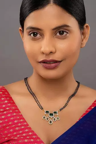 Gold plated green stone mangalsutra in sterling silver