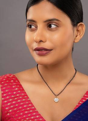 white silver mangalsutra with black bead design work 1