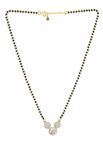 gold-plated triple stone cluster mangalsutra necklace