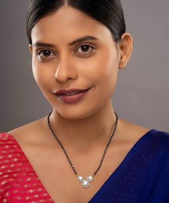 gold-plated triple stone cluster mangalsutra necklace 1