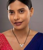 gold-plated triple stone cluster mangalsutra necklace