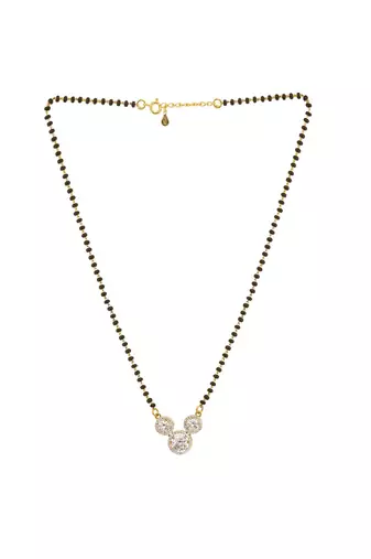 gold-plated triple stone cluster mangalsutra necklace