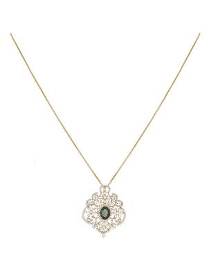 gold-plated green stone floral cluster pendant necklace 2