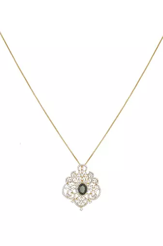 gold-plated green stone floral cluster pendant necklace