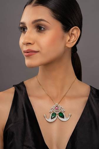 Gold plated green stone pendant necklace in sterling silver