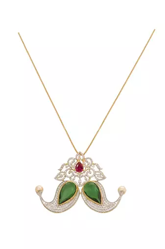 gold-plated green stone minimal round pendant necklace