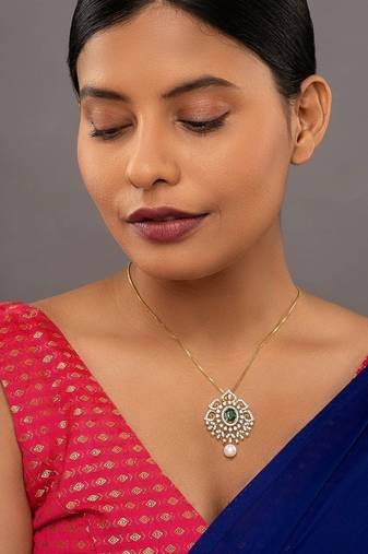 Gold plated green stone pendant necklace in sterling silver