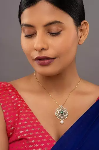 Gold plated green stone pendant necklace in sterling silver