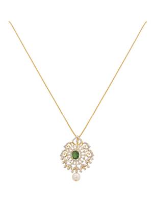 gold-plated green stone cluster drop pendant necklace 2
