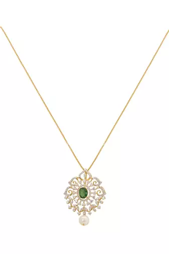 gold-plated green stone cluster drop pendant necklace