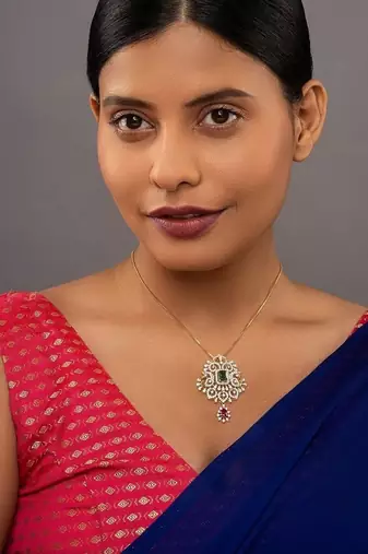 Gold plated green stone pendant necklace in sterling silver