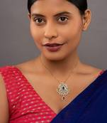 gold-plated emerald square pendant with ruby drop necklace