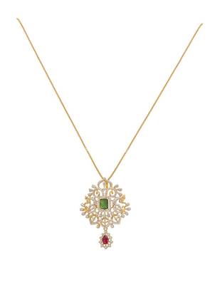 gold-plated emerald square pendant with ruby drop necklace 2