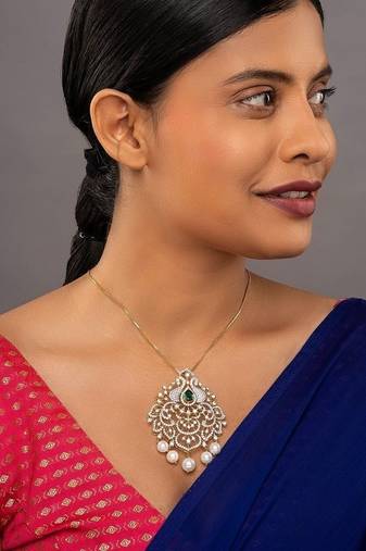 Gold plated green stone pendant necklace in sterling silver