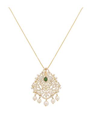 gold-plated green stone pearl drop filigree pendant necklace 2