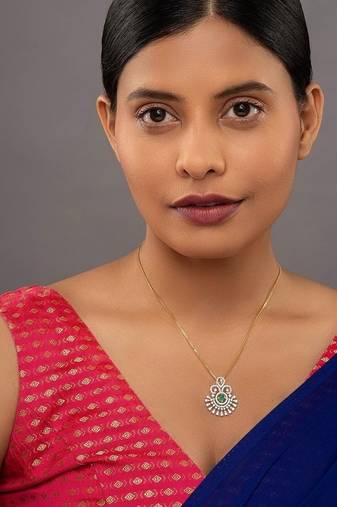 Gold plated green stone pendant necklace in sterling silver