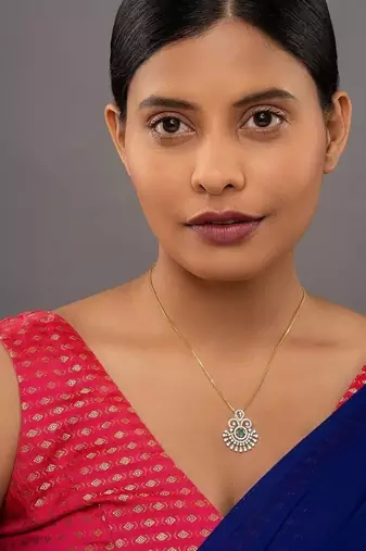 Gold plated green stone pendant necklace in sterling silver