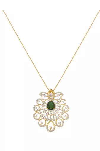 gold-plated sterling silver green statement filigree pendant necklace