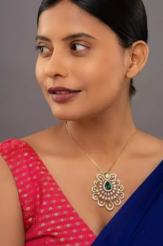 Gold plated green stone pendant necklace in sterling silver