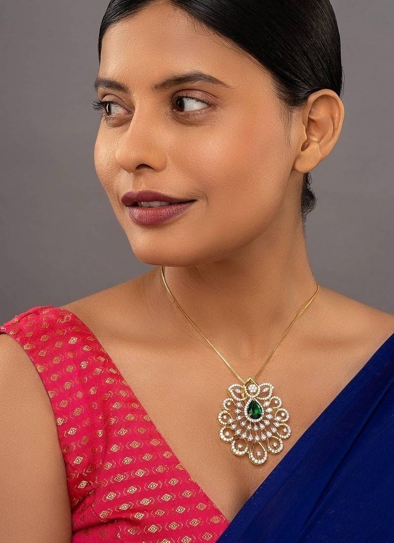 Gold plated green stone pendant necklace in sterling silver