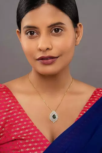 Gold plated green stone pendant necklace in sterling silver