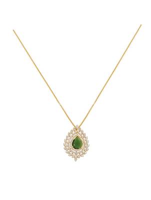 gold-plated sterling silver green teardrop halo pendant necklace 2