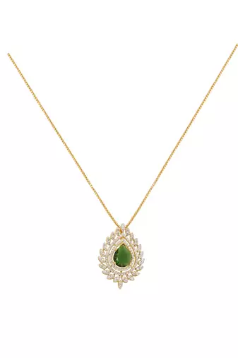 gold-plated sterling silver green teardrop halo pendant necklace