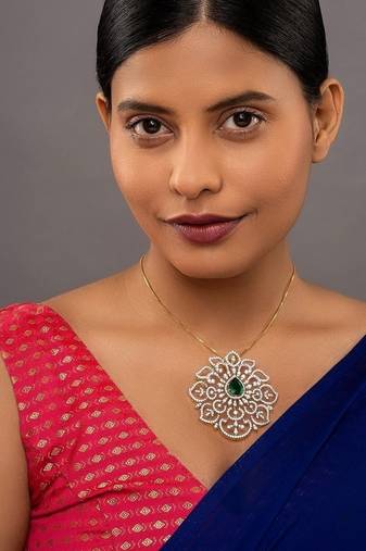 Gold plated green stone pendant necklace in sterling silver