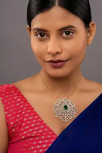 Gold plated green stone pendant necklace in sterling silver