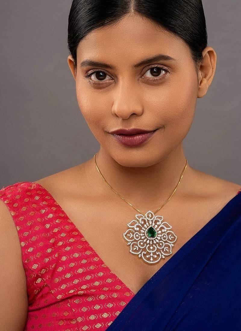 Gold plated green stone pendant necklace in sterling silver