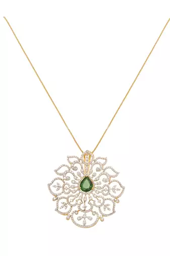 gold-plated sterling silver green filigree pendant necklace