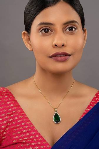 Gold plated green stone pendant necklace in sterling silver