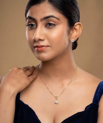 gold-plated sterling silver triangle halo pendant set 1