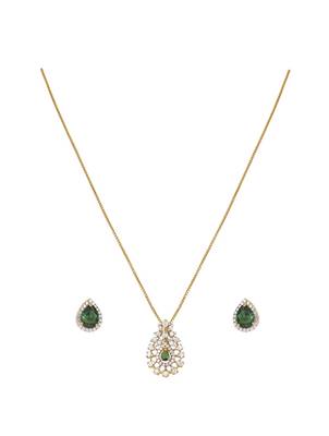 gold-plated sterling silver green pear halo pendant set 2