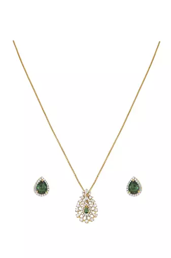 gold-plated sterling silver green pear halo pendant set