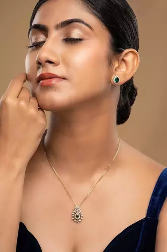 Gold plated green stone pendant necklace set in sterling silver