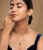 gold-plated sterling silver green pear halo pendant set