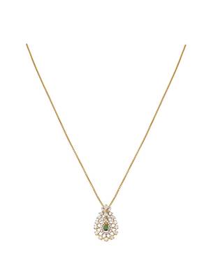 gold-plated sterling silver green pear halo pendant set 3