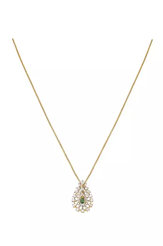 gold-plated sterling silver green pear halo pendant set