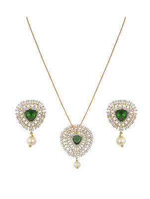 gold-plated sterling silver green polki pendant set 2