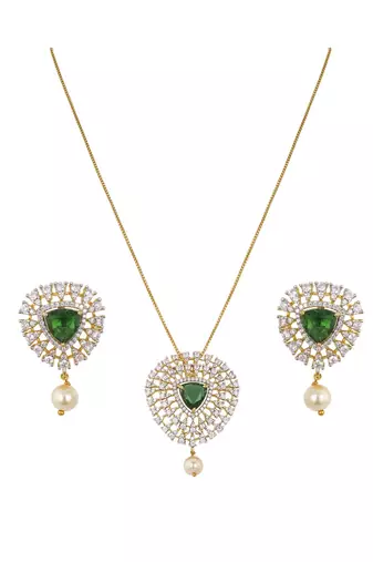 gold-plated sterling silver green polki pendant set