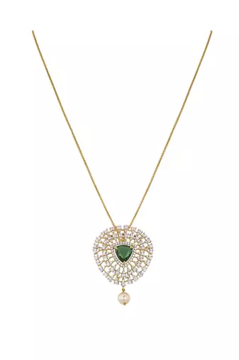 gold-plated sterling silver green polki pendant set