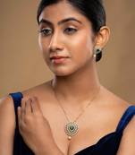 gold-plated sterling silver green polki pendant set