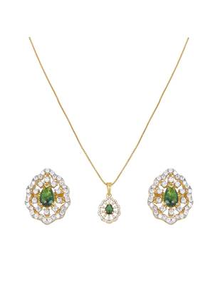 gold-plated sterling silver green teardrop pendant set 2