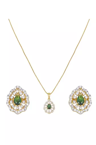 gold-plated sterling silver green teardrop pendant set